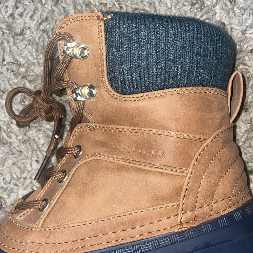 Tommy Hilfiger Cuffed Leather Winter Duck Navy Khaki Twreise Vintage 90s Boot - Picture 9 of 12